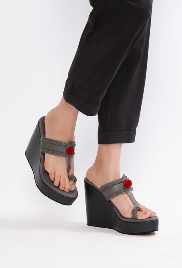 Matte Finish Vegan Leather Kolhapuri Inspired Wedges